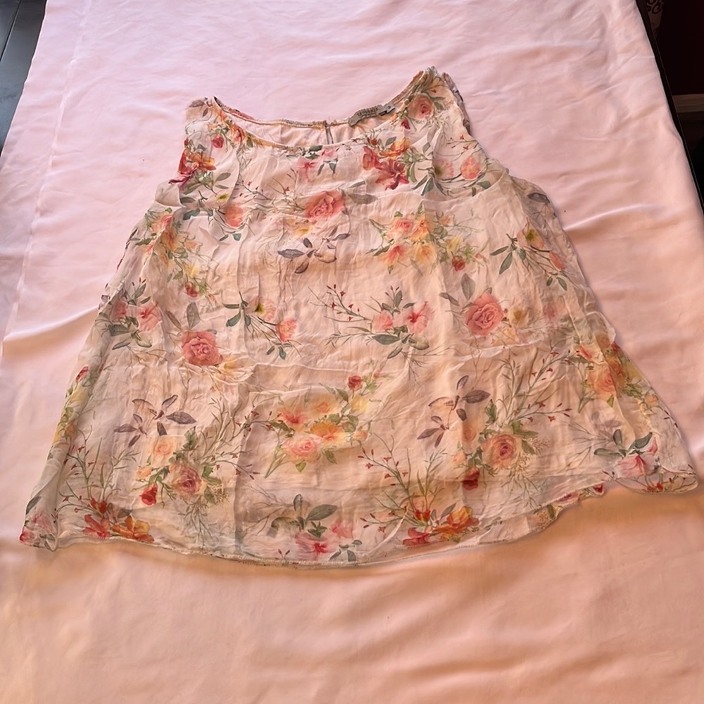 Cream Floral Sheer Sleeveless Top Size M
